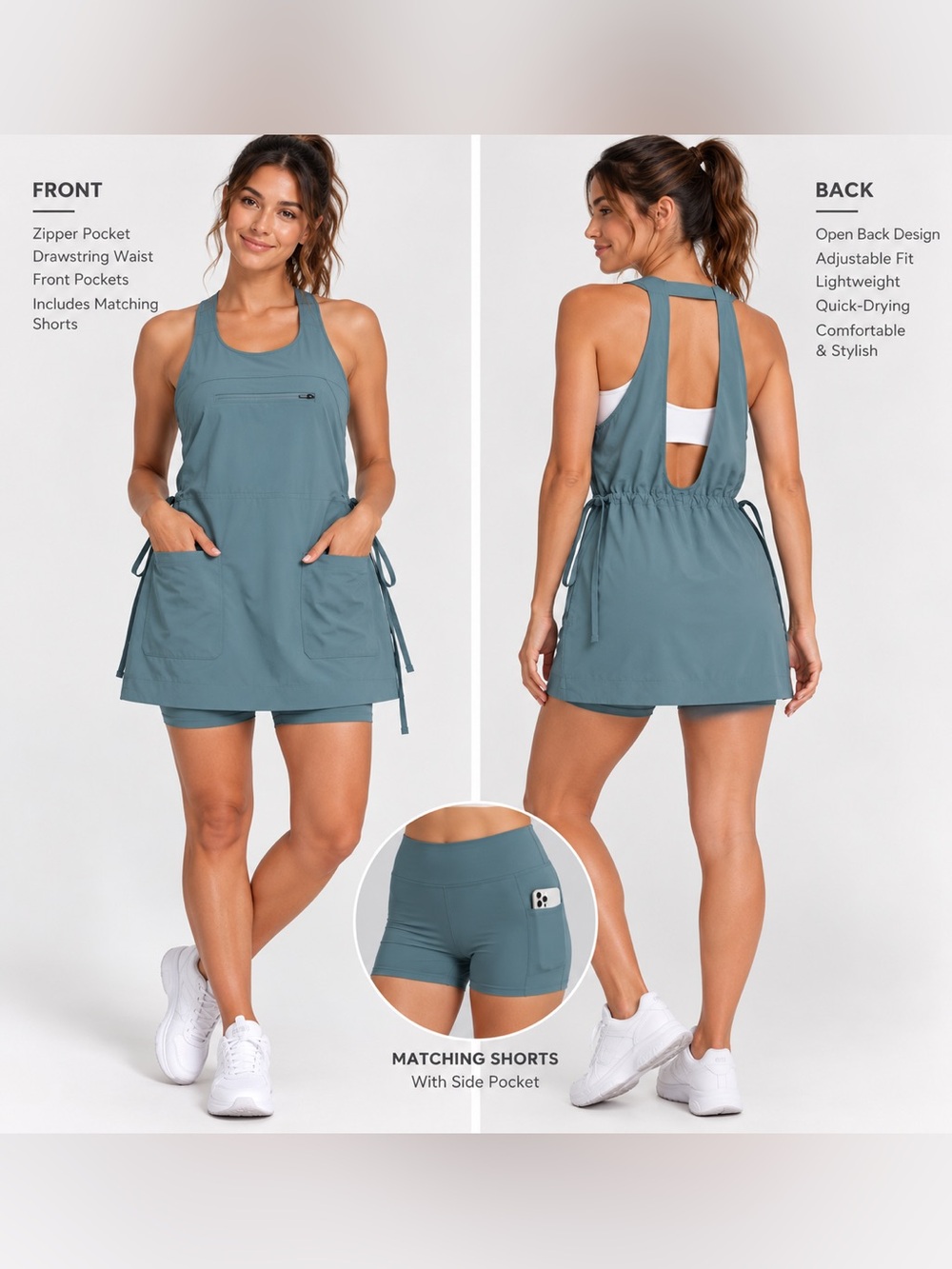 Halara Breezeful 2-Piece Quick Dry Hiking Active Dress Shorts Stone Blue large